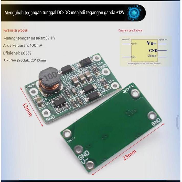 MODUL STEP UP DC CT DUAL CT INPUT 3-11V 5V TO 12V SIMETRIS 100MA