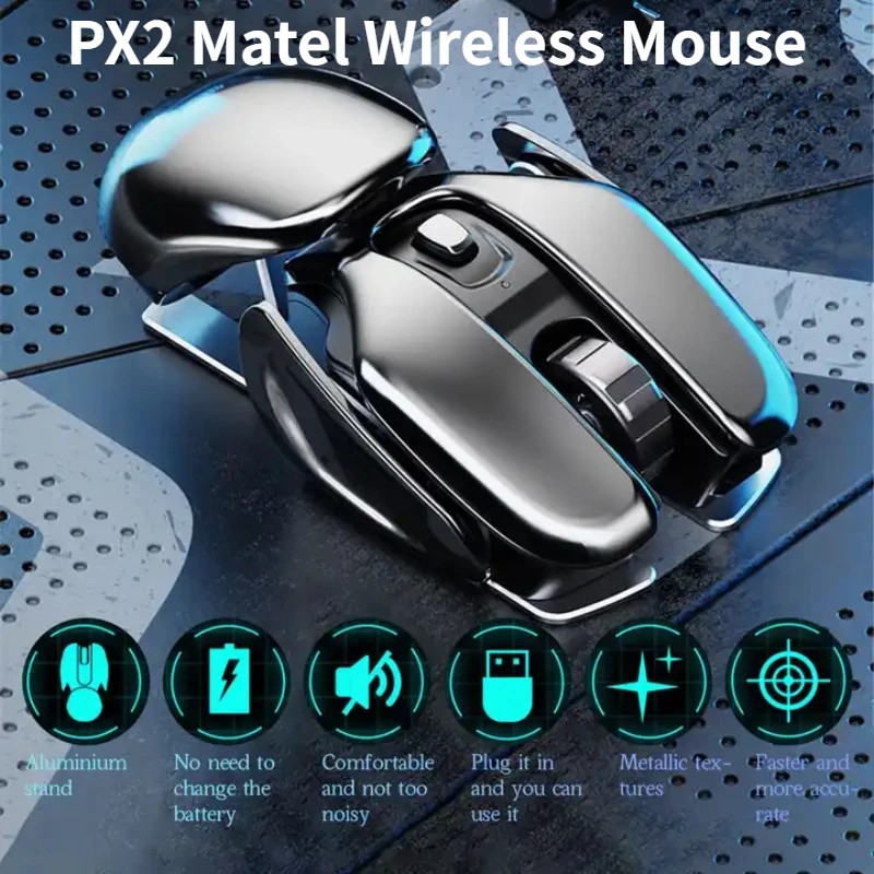 2024 New PX2 2.4G Rechargeable Mute 1600DPI Computer Mouse 6 Buttons Waterproof Silent Click Metal W