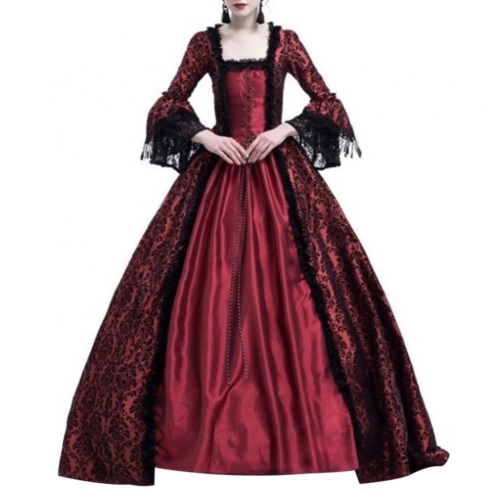 Elegant Palace Court Princess Dress Square Collar Lace Medieval Queen Gown Medieval Flare Sleeve
