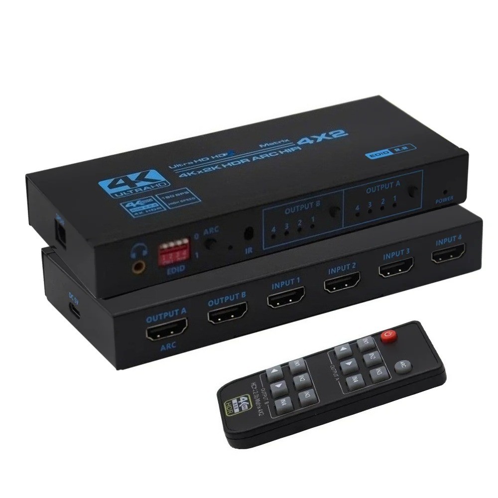 TERBARU HDMI-compatible Matrix 4X2 with Audio 4K 60Hz  4 in 2 out Matrix Switch HDCP 2.2 EDID Audio 