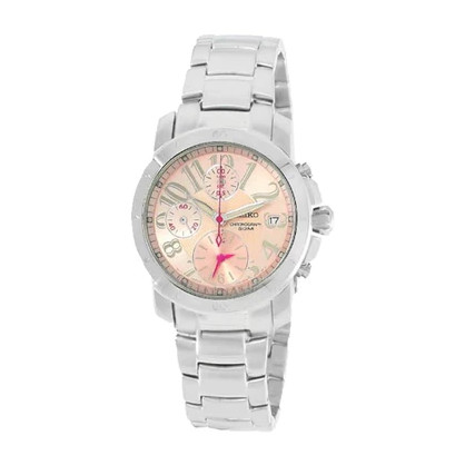 Jam Tangan Wanita Seiko Chronograph SND885P1 SND885 Strap Stainless Steel Silver Color Women Pink Di