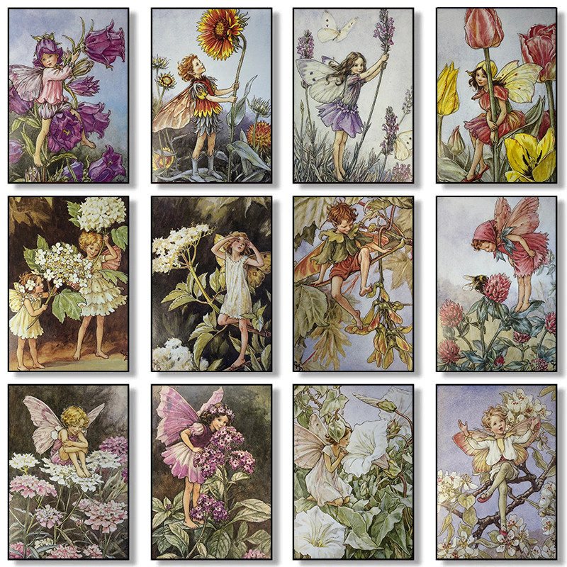 Flower Fairy Cicely Mary Barker Vintage Posters and Prints Canvas Painting Wall Art Picture for