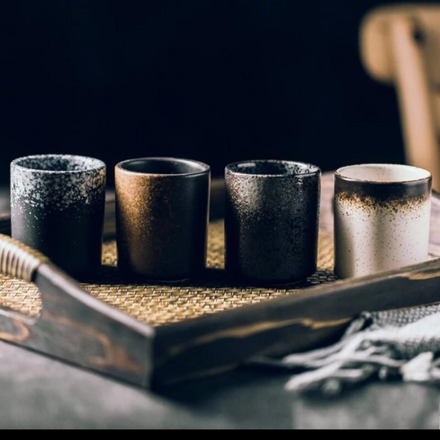 Gelas Kecil Hitam Putih Sloki Shot Shooter Keramik Porselen Motif Oriental Jepang Tebal Murah Tahan 