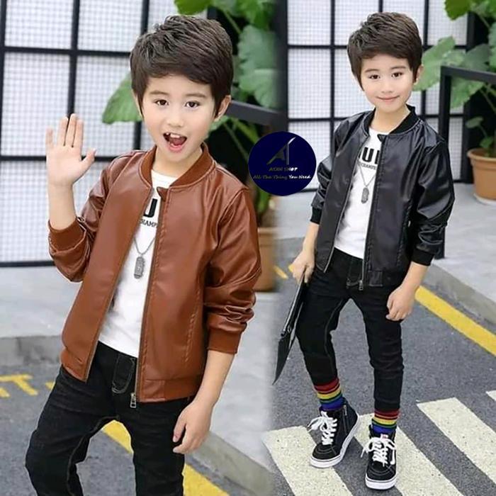 Jaket Kulit Anak Laki-Laki / Perempuan Model Bomber Bahan Vienna 100% Umur 3-12 Tahun Original