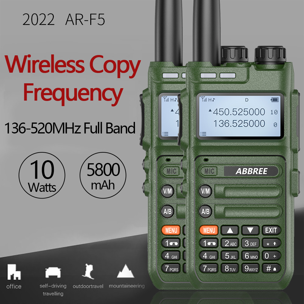 2pcs ABBREE AR-F5 Automatic Scan Frquency Walkie Talkie 136-520MHz Full Band 10W Powerful Wireless C