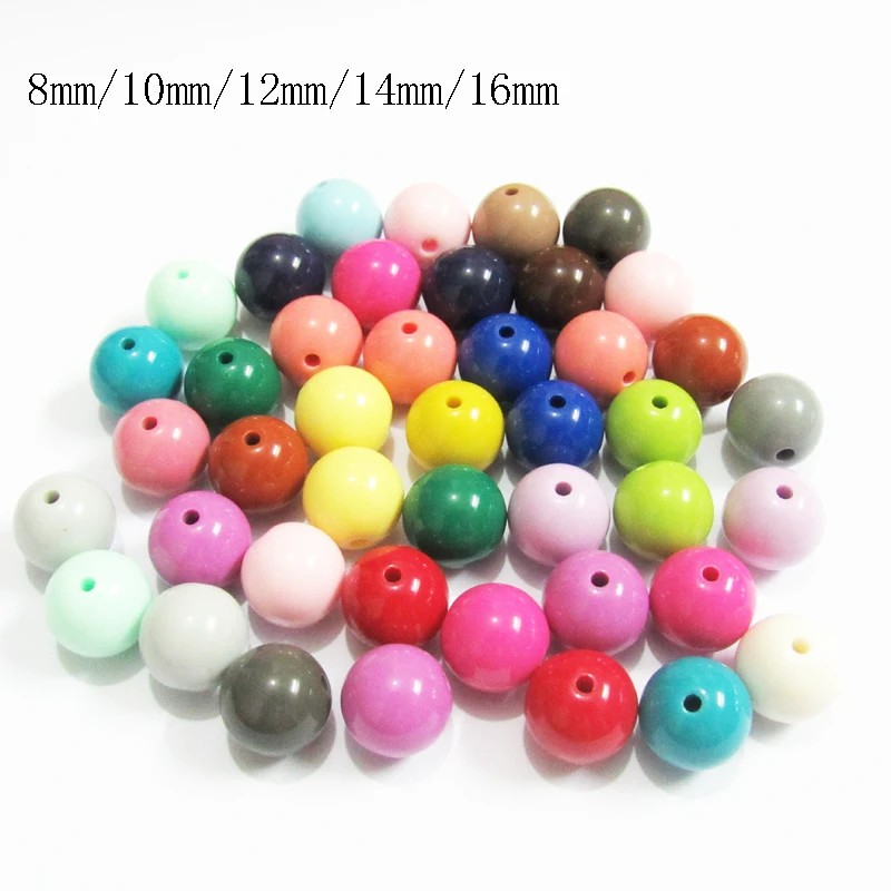 Wholesale 8mm-10mm-12mm-14mm-16mm New Colors Acrylic Solid Round/ Chunky Beads /Bubblegum Solid