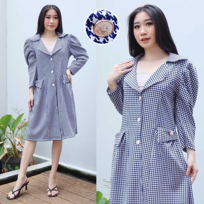 Laris #5620-1,Long Coat Rihana Hs Bahan Scuba Premium Wanita Blazer Panjang Tebal Casual Hitam