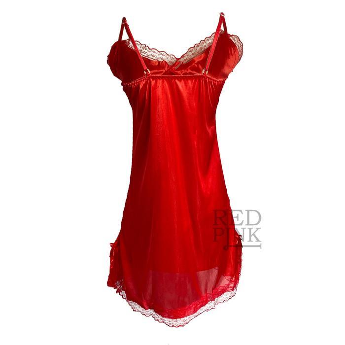 [ RedPink ] Lingerie Mini Dress Gaun Anggun Looks Beatiful Sweet Girl Dewasa Romantic Menggoda Front