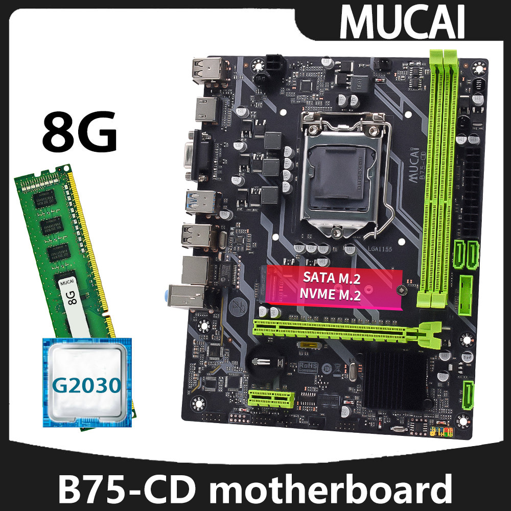 MUCAI B75 motherboard LGA 1155 kit set With Intel Pentium G2030 CPU processor and DDR3 8GB 1600MHZ R