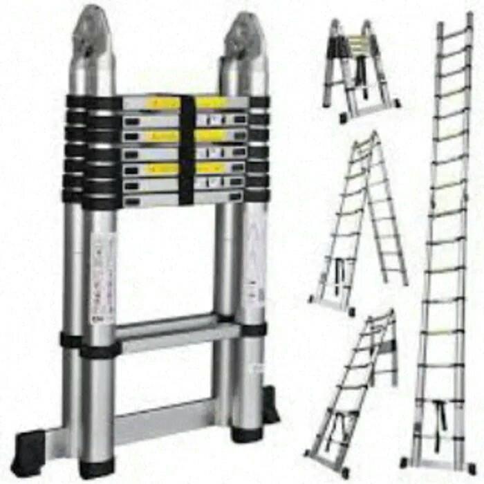 Terbaik Tangga Lipat Aluminium Teleskopik 5M Double Telescopic Ladder 5 Meter Terlaris