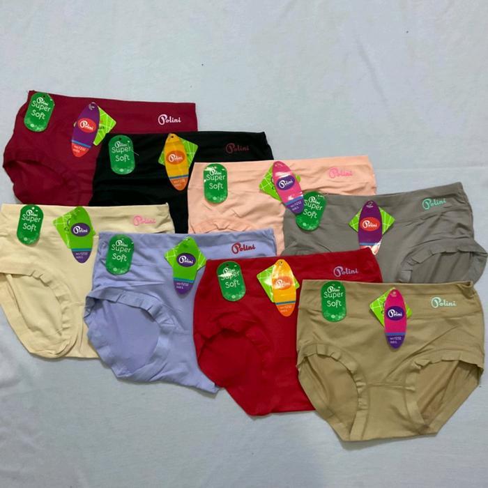lalaVIdi- Celana Dalam Wanita Polini 1232 Polos 3 & 6 Pcs Seksi Katun Dewasa