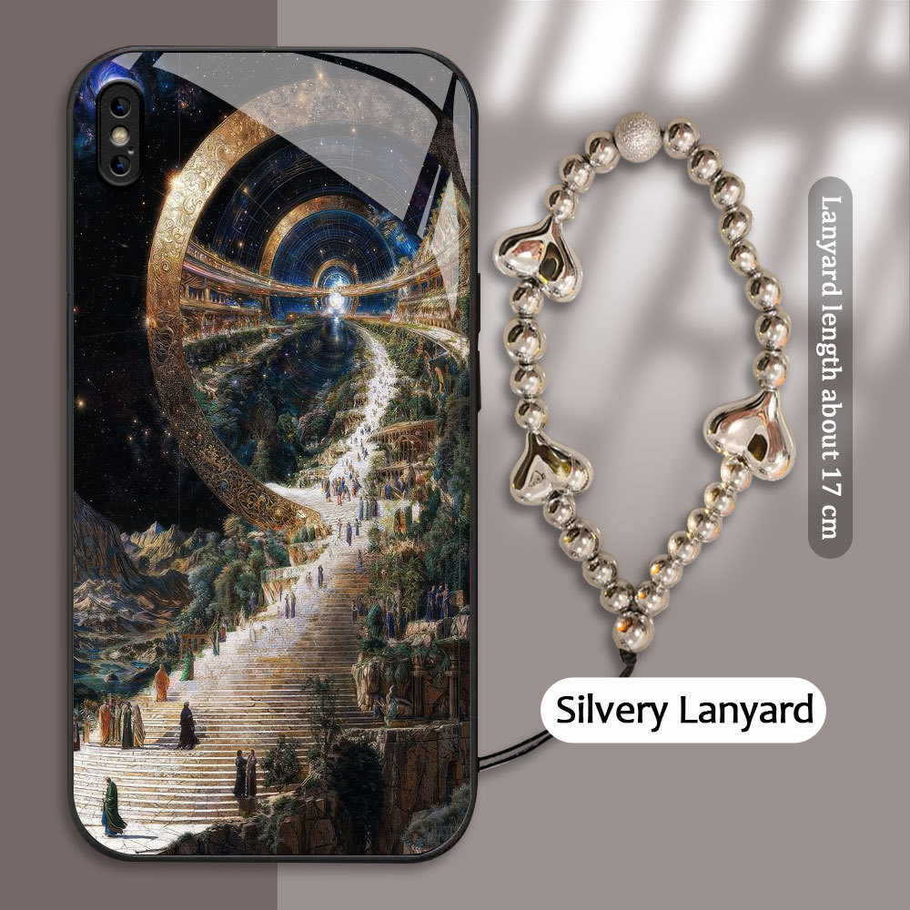 For Apple iPhone X XR XS MAX Casing Handphone  Pola Stasiun Jiwa Glass kesing Phone Case edge Silico