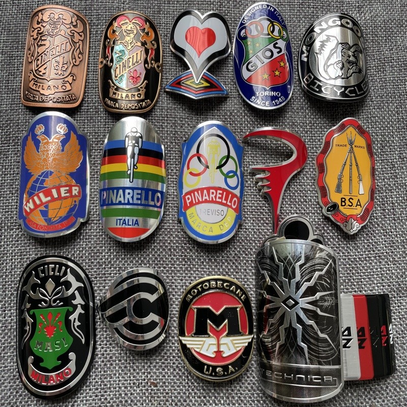 2x vintage classic Bike Head Badge Aluminum Decals Stickers For MTB BMX Folding Bicycle Frame