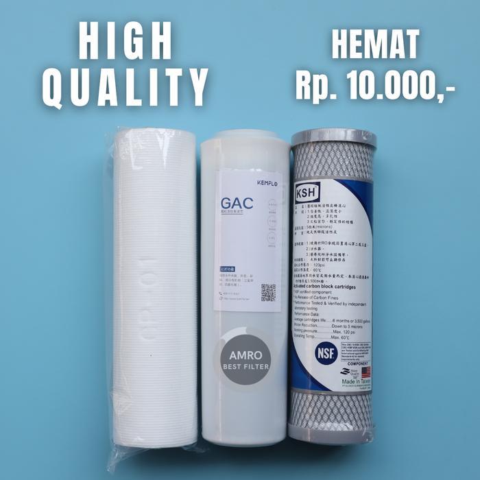 Paket Filter Air Bersih Pre Filter Ro Undersink Grade A Mutu Terbaik Spon + Gac + Cto