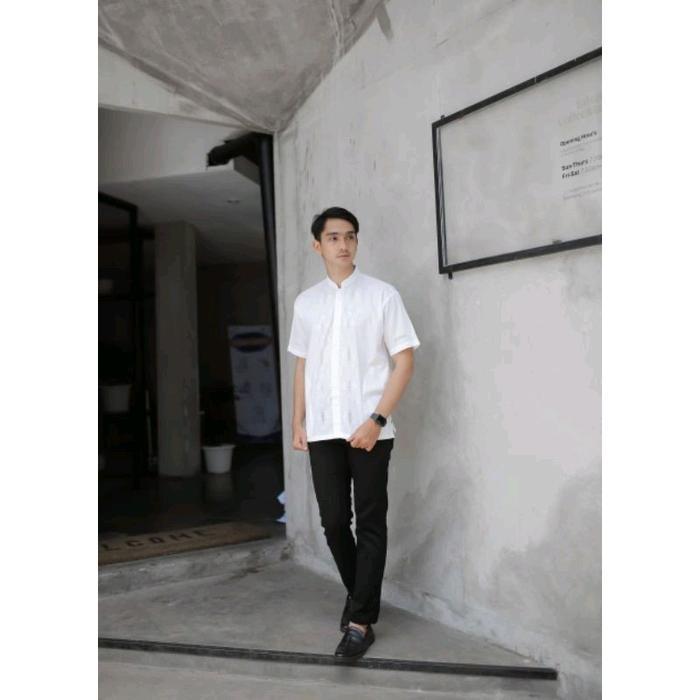 Zaja - Baju Koko Kerancang Padang Lengan Panjang Atasan Muslim Pria Dewasa Baju Koko Putih Bordir