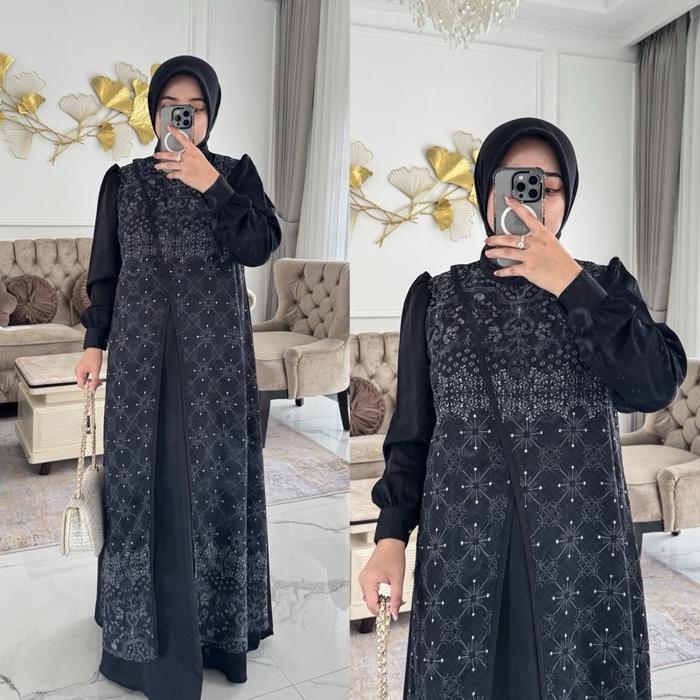 Nnfashion ~ Khansa Dress Ii Wanita Muslimah Panjang Cantik Muslim Motif Kombinasi Games Terbaru