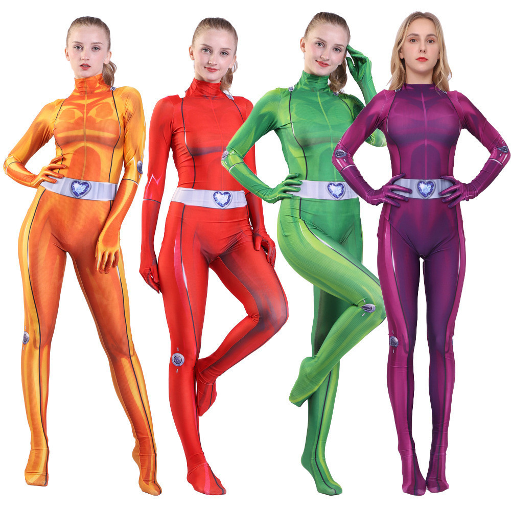 Women Totally Spies Cosplay Bodysuit Anime Clover Ewing Jumuits For Halloween Party Samantha