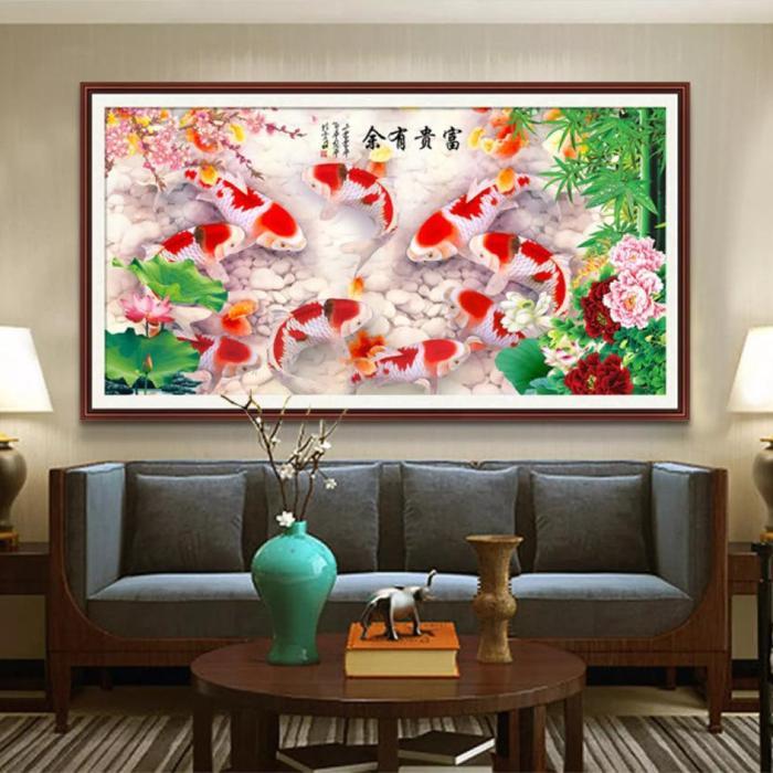 DIY Diamond Painting Full. Ikan Koi dan Bunga Peony 12050 CM D764