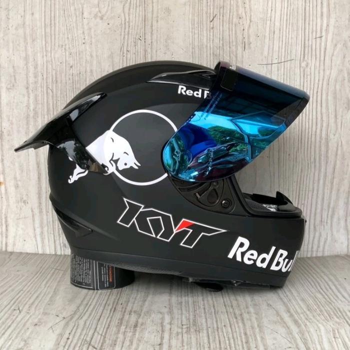 HELM FULL FACE KYT R10 SOLID BLACK DOFF PAKET GANTENG RED BULL Motorcycle