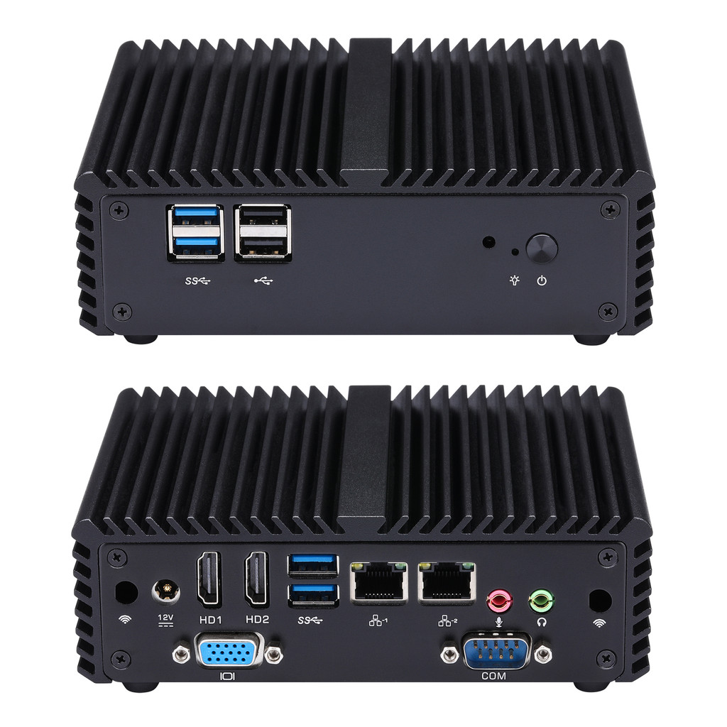 Qotom Quad Core Mini Pc Pentium J3710 Small Computer 2Hd Display Vga Pc Aes-Ni Fanless Industrial