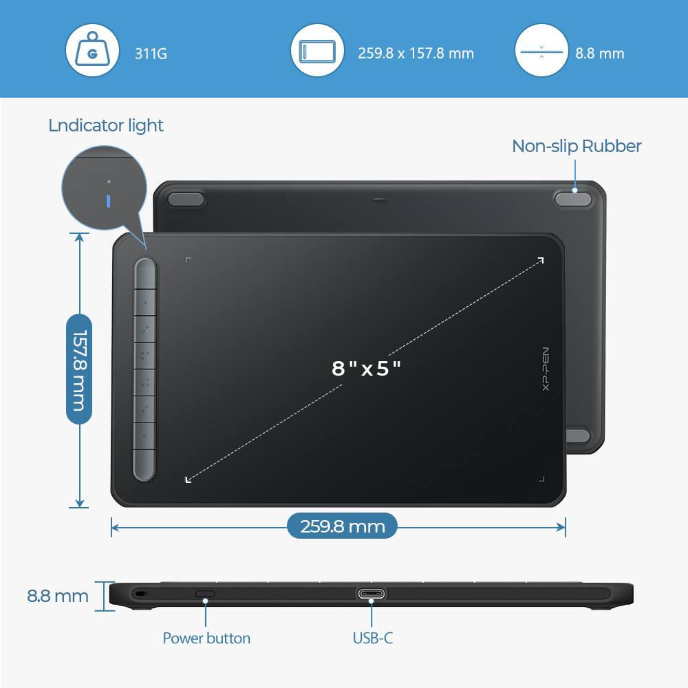 XPPen Deco MW LW Graphics Tablet 8x5 inch Wireless Digital Drawing Tablet with Bluetooth V5.0 USB Su