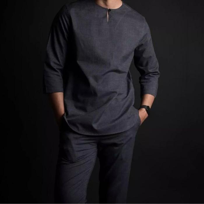 PAYDAY BAJU SEMI KEMEJA KOKO PRIA BASIC DEWASA MUSLIM POLOS LENGAN/TANGAN PANJANG 7/8 KURTA PAKISTAN