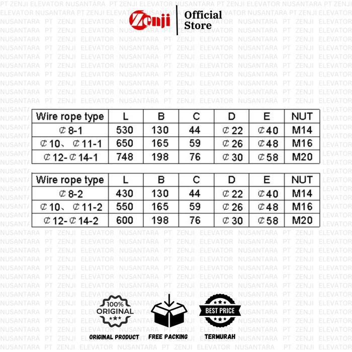 Elevator Rope Fastening HDW / Sakel Rope / Timble Rope