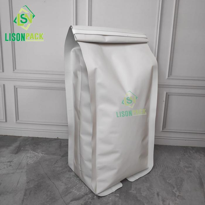 Kemasan Gusset Alumunium Foil 1 KG White Alufoil Gusset Quad Seal