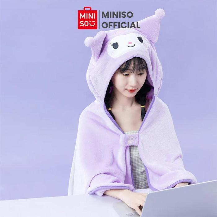 Miniso Kuromi Hooded Blanket Selimut Hoodie Selimut Kupluk Bahan Bulu Halus Lembut