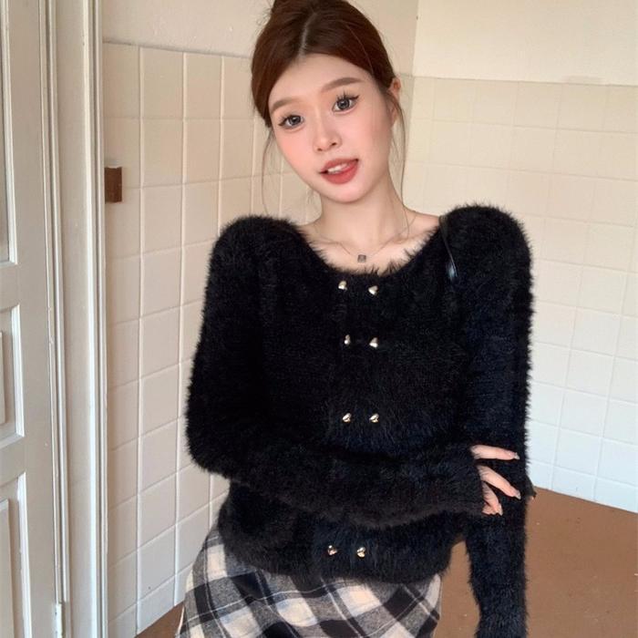 Bagus Ajw [Wbs] Atasan Wanita Bulu Halus Elegan Knit Premium Sweater Rajut Bulu Halus Lengan Panjang