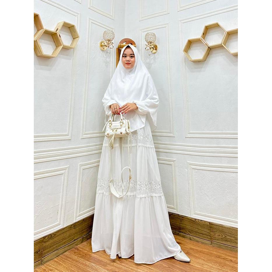 Luthfiyah Ceruty Dress Babydoll Mewah Model Terbaru Kekinian Polos Putih Gamis Muslim Wanita Remaja