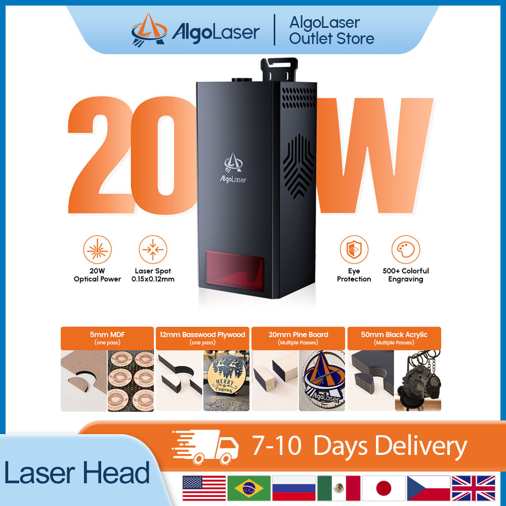 Algolaser 20W Optical Power Laser Module With Air Assist Nozzle Diode Laser Head For Cnc Engraving