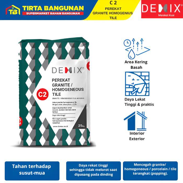 1e0e- Demix C2 Perekat Lem Granite Tile Homogeneous Tile Pemasangan Granit Indoor Dan