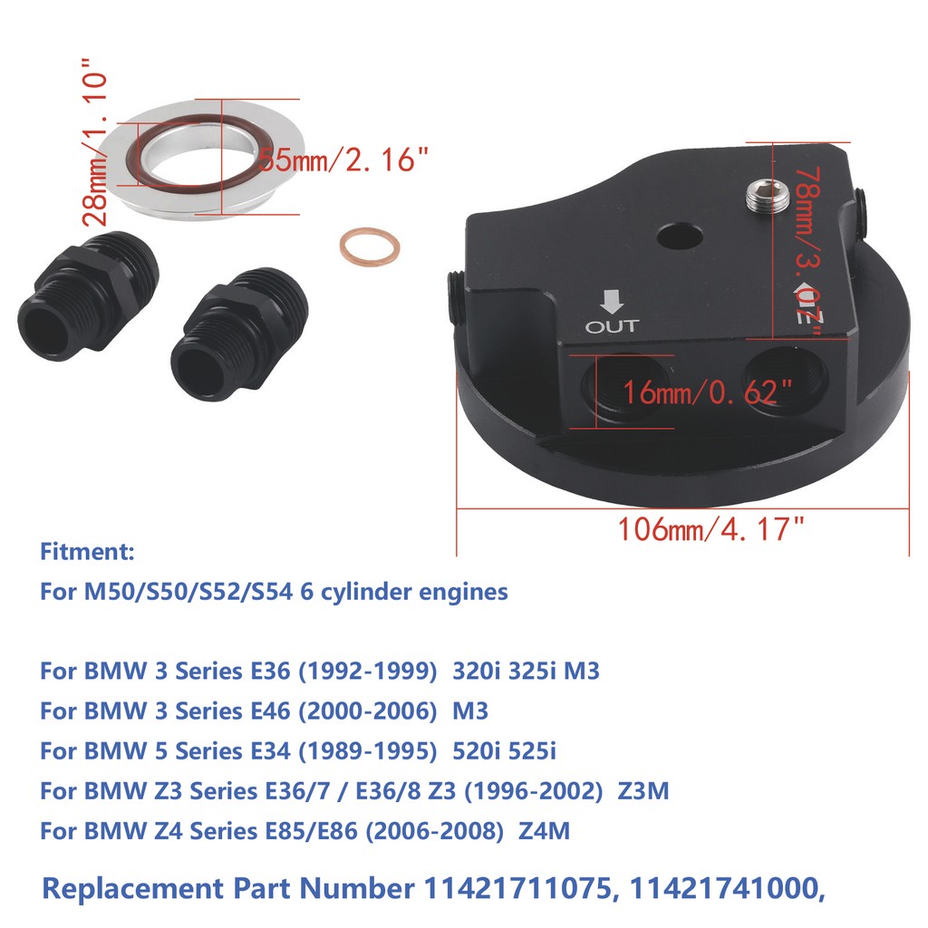 Engine Oil Filter Cap With Oil Cooler Fittings For Bmw M50 S50 S52 S54 E36 E46 Aluminum Adapter Oil