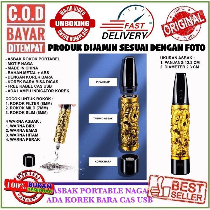 Impor Pipa Asbak Portable Motif Naga Bahan Metal Dengan Karet Pelindun