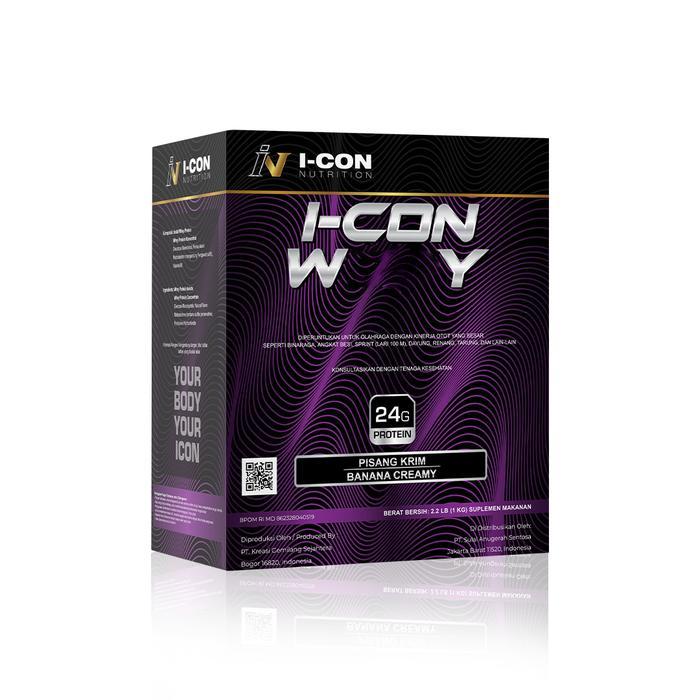 ICON WHEY Protein Kualitas Tinggi 1Kg Rasa Creamy Banana 24G Protein Isolate & Concentrate 25 Porsi