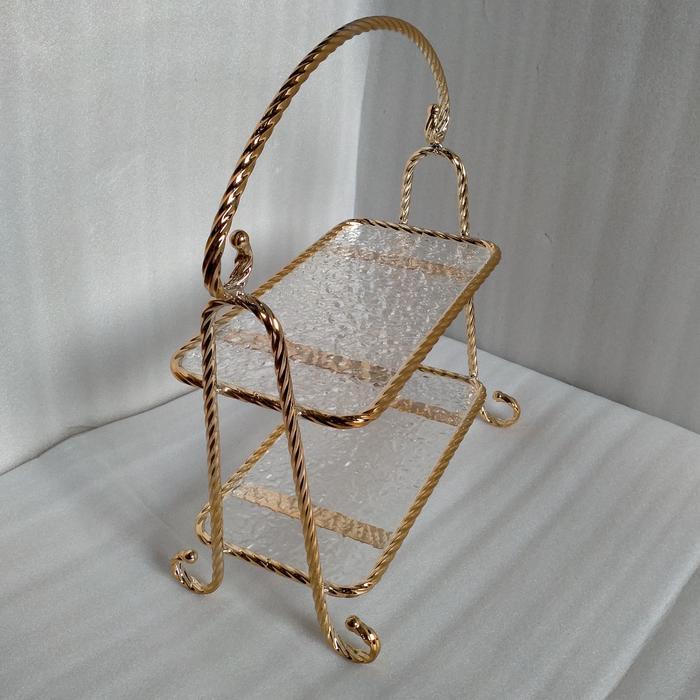 TEMPAT KUE SUSUN KACA CAKE STAND DISPLAY GOLD MEWAH