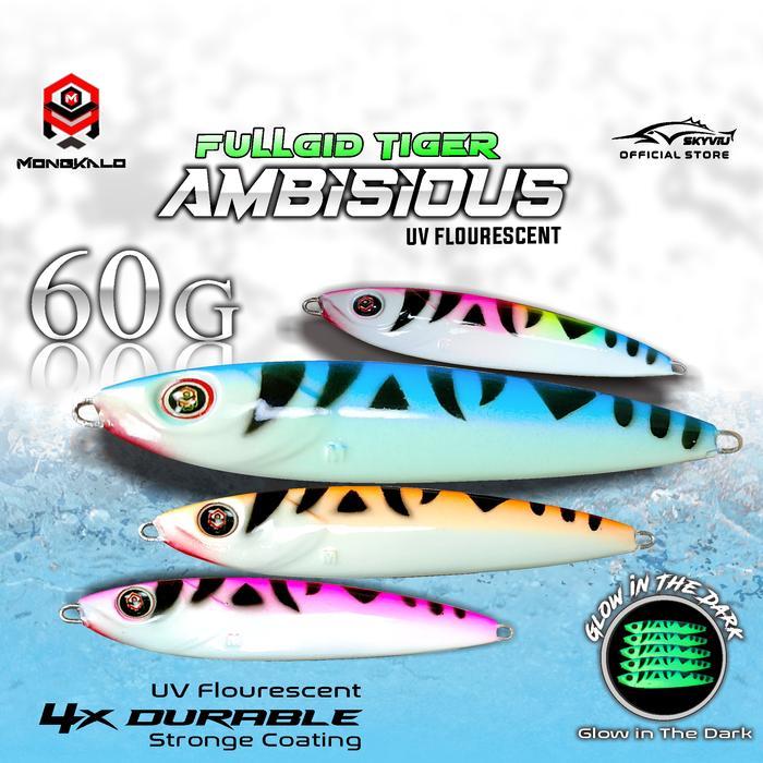 wkgw- Metal Jig 60 Gram Mongkalo Ambisious Tiger Gid Uv Umpan Metal Jig Flourescent Fosfor