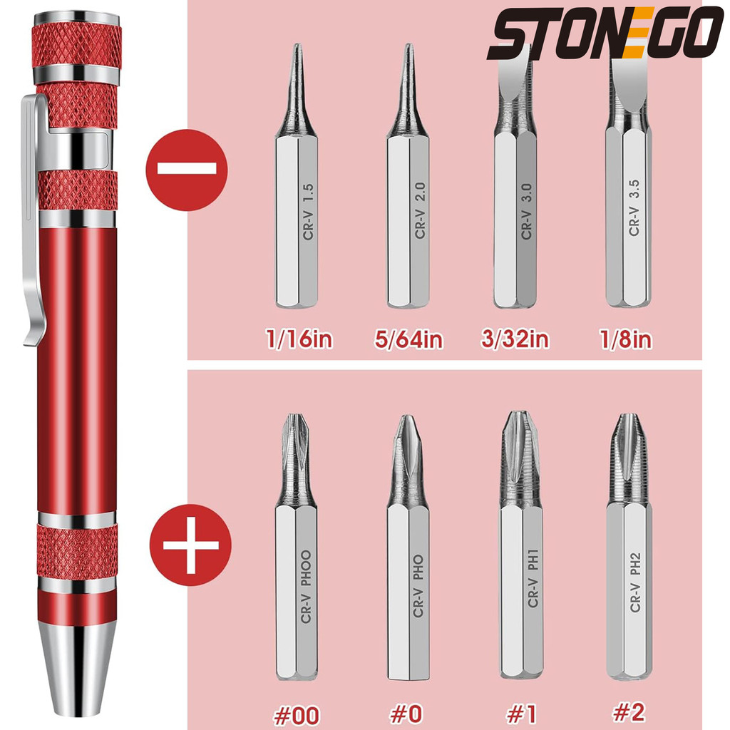 STONEGO 8 in 1 Mini Screwdriver Set - Magnetic Small Screwdrivers Pen for Precision Repair, Compact