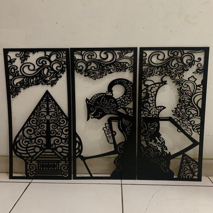 Dekorasi 3D Wayang 1 Set / Arjuna . Rama Shinta Punokawan Dekorasi Dinding Gold Kayu