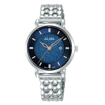 Jam Tangan Wanita Alba Fashion AH7DS9 AH7DS9X1 Strap Stainless Steel Silver Color Women Blue Dial Or