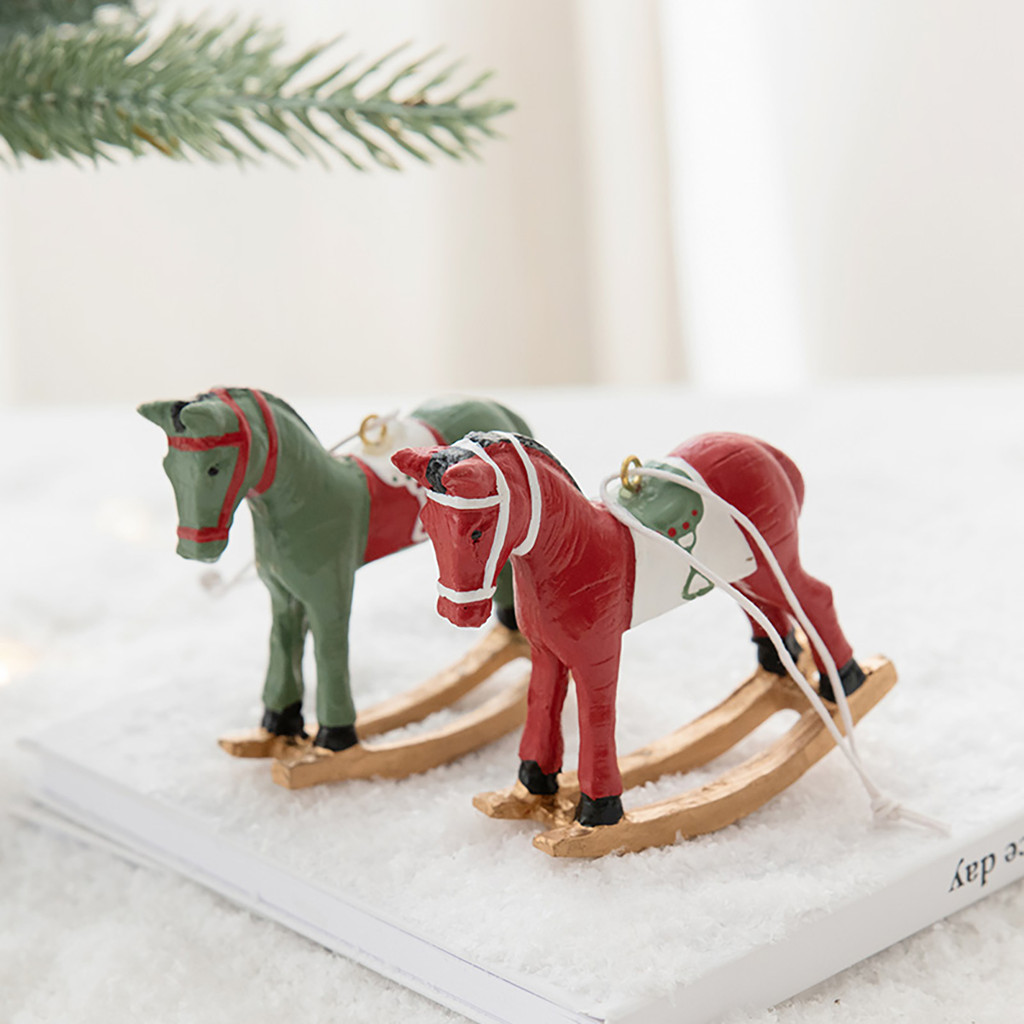 Christmas Tree Christmas Tree Christmas Painted Resin Rocking Horse Pendant Christmas Tree Diy