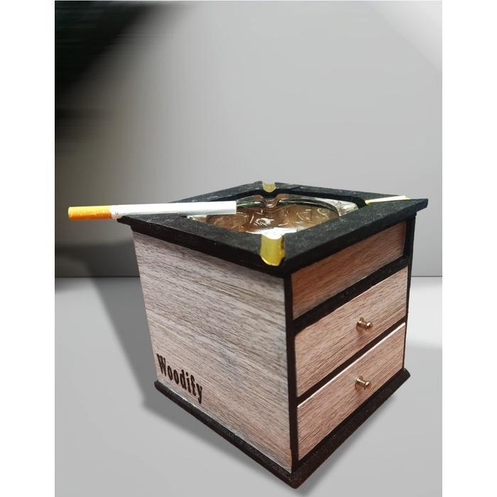 Asbak Keren / Ash Tray Aesthetic Kayu Fullset Dengan Laci