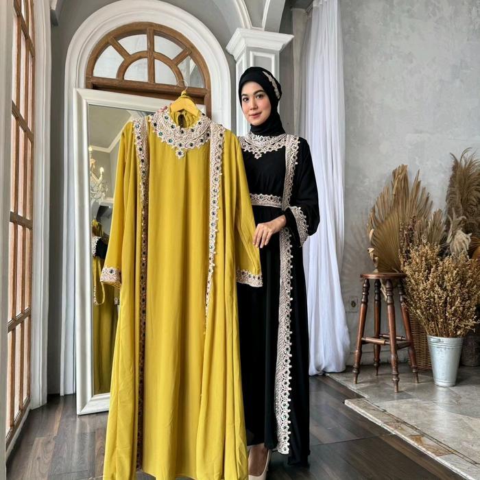 Abaya/Kaftan Shaulla Outer Lepas Pasang Elegan Bordir Payet Gamis Panjang Payet Cantik Premium/Abaya