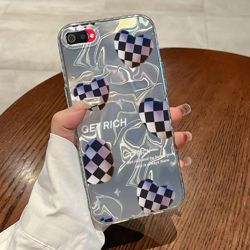 Casing Hp Untuk Realme C2 Realme C2s OPPO A1K Case Hati Kotak Hitam Putih putih Laser Watery Lovely 