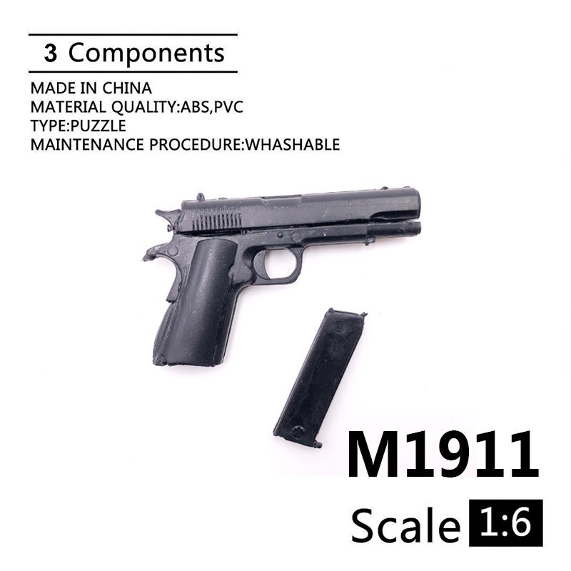 1/6 Scale 4D Type M1911 A1 Black Pistol Model Soldier Accessory Weapon Annex Plastic Gun Simple Mode
