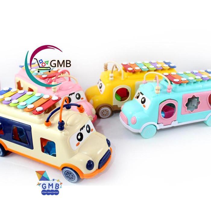 MAINAN ANAK MOBIL BUS XYLOPHONE MAINAN ALAT MUSIK PUKUL PUZZLE BUS XYLOPHONE YE19