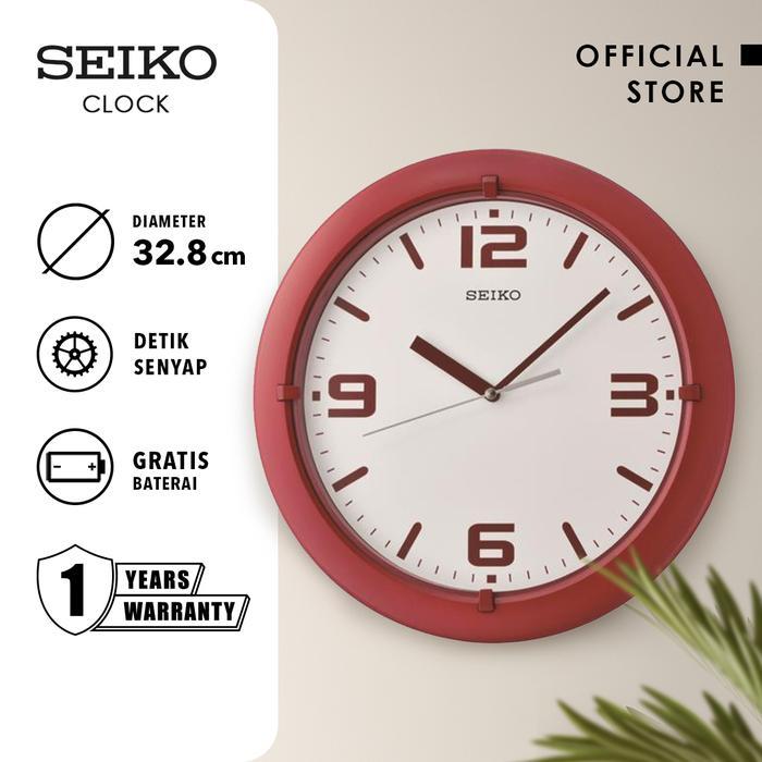 Jam Dinding Seiko QXA767R Merah Bulat Detik Senyap Original