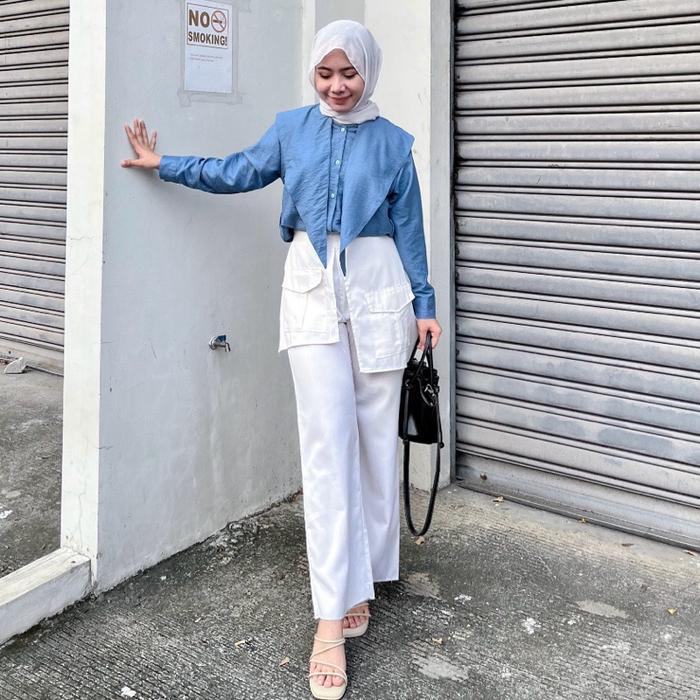 Blouse Kemeja Polos Oversize Atasan Basic Wanita Polo Linen Nami Original