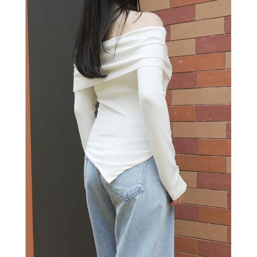 60uv- NewT-Shirt Off Shoulder Long Sleeve Asymmetrical1798 (S/M/L)